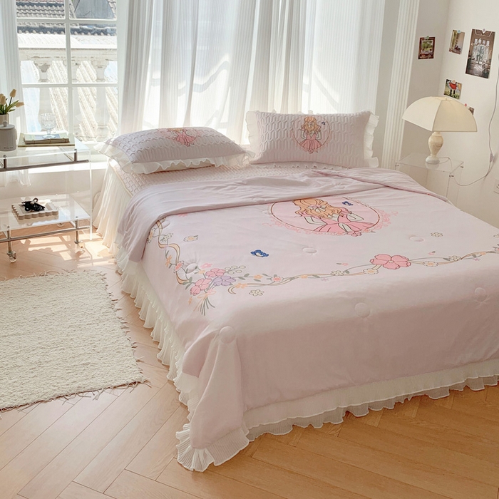 91家纺网 家纺一手货源 找家纺 慕澄家纺 2024新款大版印花乳胶凉席套件-夏被凉席四件套 女孩