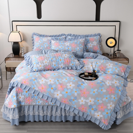 91家纺网 家纺一手货源 找家纺 （总）艾裙海 2025新款云感双层纱床盖四件套