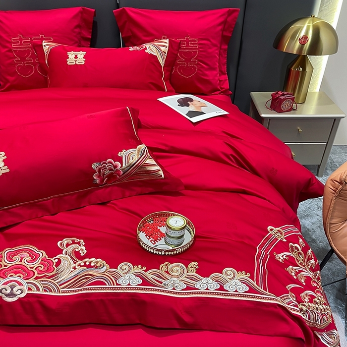 91家纺网 家纺一手货源 找家纺 卓缦家纺 2024新款全棉刺绣提花四件套 醉红妆