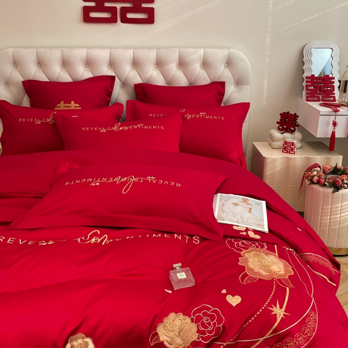 91家纺网 家纺一手货源 找家纺 欧乐蒂 2025新款设计师原创亲肤棉婚庆四件套 玫瑰爱恋