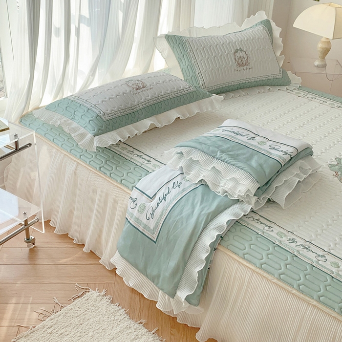 91家纺网 家纺一手货源 找家纺 慕澄家纺 2024新款大版印花乳胶凉席套件-夏被凉席四件套 晚风