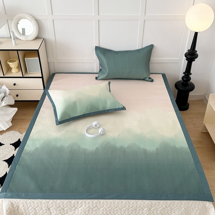 昔可家纺 2024新款高端数码印花养生冰藤席--马卡龙系列 晕染绿