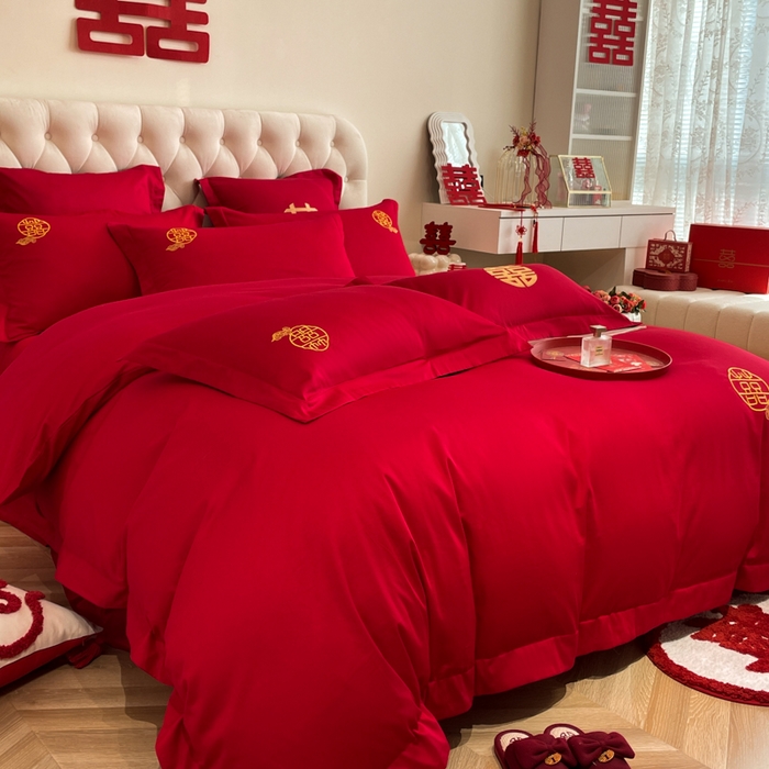 91家纺网 家纺一手货源 找家纺 欧乐蒂 2025新款设计师原创亲肤棉婚庆四件套 云喜东方