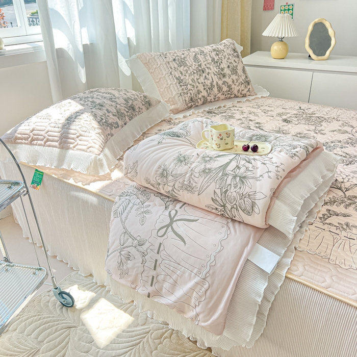 91家纺网 家纺一手货源 找家纺 慕澄家纺 2024新款大版印花乳胶凉席套件-夏被凉席四件套 格蕾丝