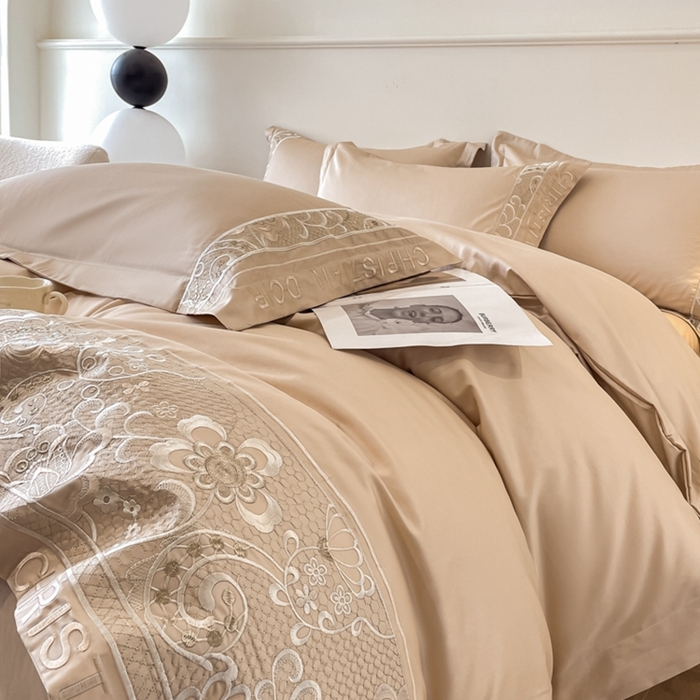 91家纺网 家纺一手货源 找家纺 欧乐蒂 2025新款高支密长绒棉刺绣四件套-繁花-终版 繁花-香槟金