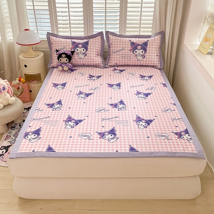 桃子家居 2024新款A类三丽鸥授权数码印花中分子1200D凉感冰丝宽边凉感软席详情 冰丝席-紫格库洛米