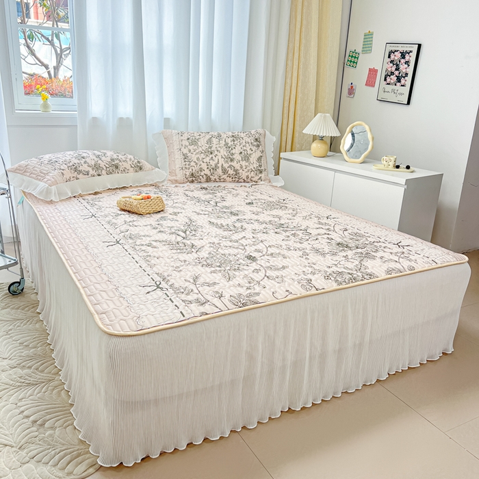 91家纺网 家纺一手货源 找家纺 慕澄家纺 2024新款大版印花床裙款乳胶凉席-凉席三件套 格蕾丝