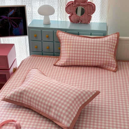 昔可家纺 2024新款高端数码印花养生冰藤席--简约系列 粉格子