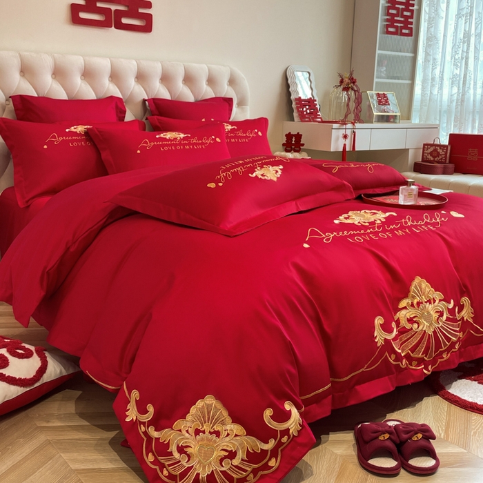 91家纺网 家纺一手货源 找家纺 欧乐蒂 2025新款设计师原创亲肤棉婚庆四件套 锦绣佳缘