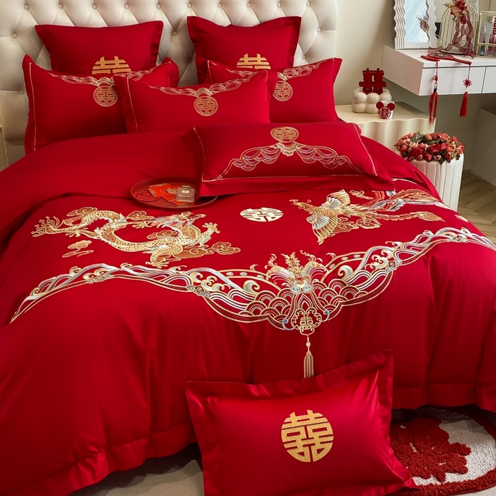 91家纺网 家纺一手货源 找家纺 欧乐蒂 2025新款亲肤棉婚庆刺绣四件套-终版 龙凤祥瑞