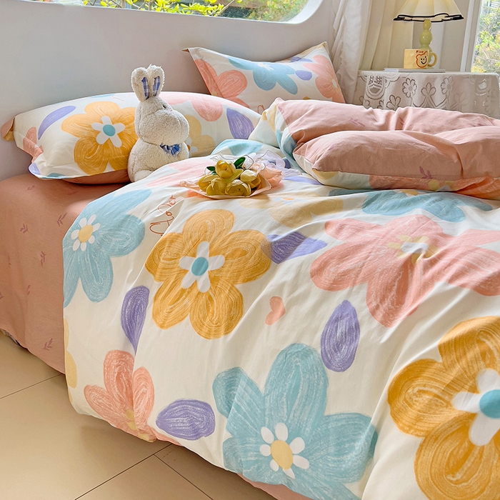 91家纺网 家纺一手货源 找家纺 优选良品 2025新款直播爆款全棉-ins印花系列四件套纯棉三件套床单床笠 花恬梦