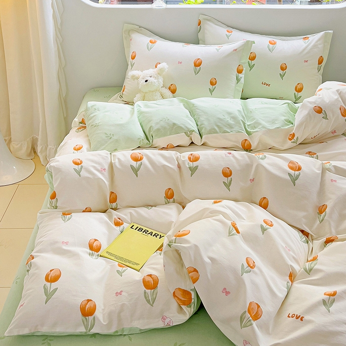 91家纺网 家纺一手货源 找家纺 优选良品 2025新款直播爆款全棉-ins印花系列四件套纯棉三件套床单床笠 芮心