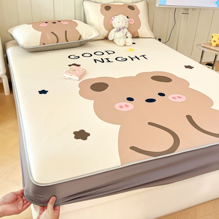 柒月 2024新款大版印花碳光冰丝床笠 床笠-晚安熊