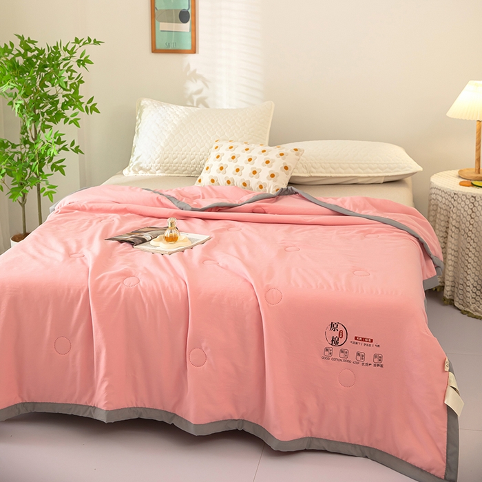 91家纺网 家纺一手货源 找家纺 侨鑫 2024新款A类原棉大豆夏被 粉色