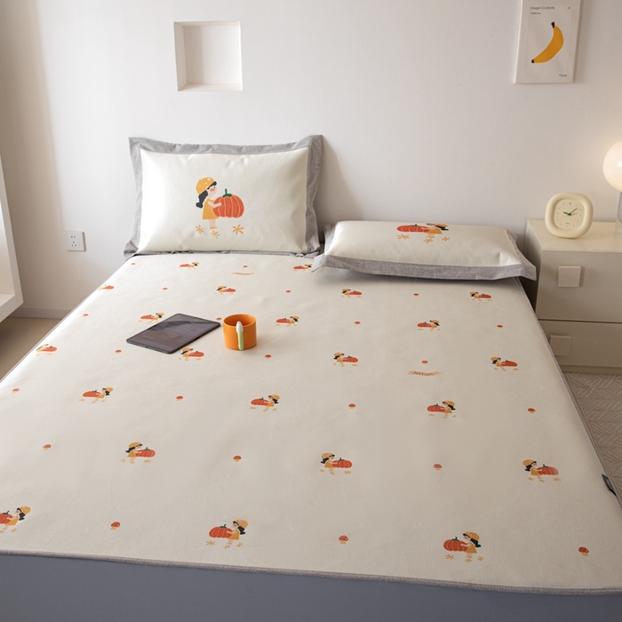 91家纺网 家纺一手货源 找家纺 本希家居 2024新款花漾清新系列高端可水洗冰丝席 小南瓜床笠