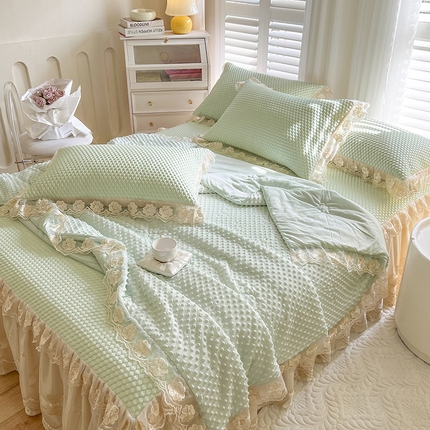 91家纺网 家纺一手货源 找家纺 瑞宝 2025新款西米露-冰豆豆凉席夏被四件套 西米露-青苹果