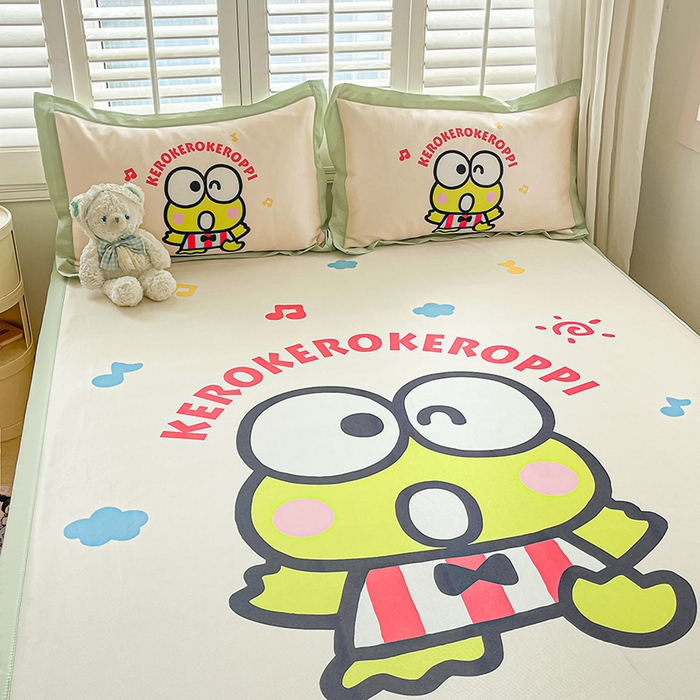 91家纺网 家纺一手货源 找家纺 金爱家 2024新款A类三丽鸥授权数码印花中分子1200D凉感冰丝宽边凉感软席 冰丝席-萌萌大眼蛙