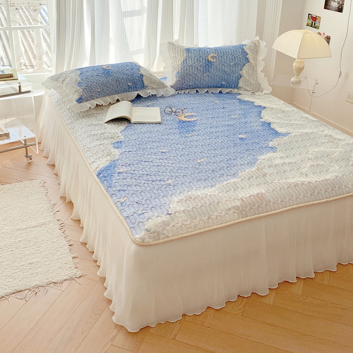 91家纺网 家纺一手货源 找家纺 慕澄家纺 2024新款大版印花床裙款乳胶凉席-凉席三件套 星辰