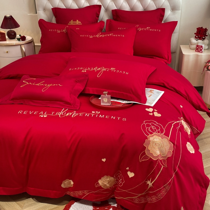 91家纺网 家纺一手货源 找家纺 欧乐蒂 2025新款设计师原创亲肤棉婚庆四件套 玫瑰爱恋