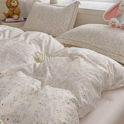 91家纺网 家纺一手货源 找家纺 乐童 2024新款直播爆款13070纯棉印花吊边款一字绣四件套 第五波 半暖时光