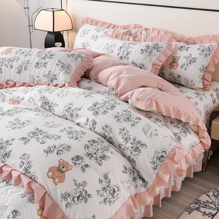 91家纺网 家纺一手货源 找家纺 艾裙海 2025新款云感双层纱床盖四件套 秘境