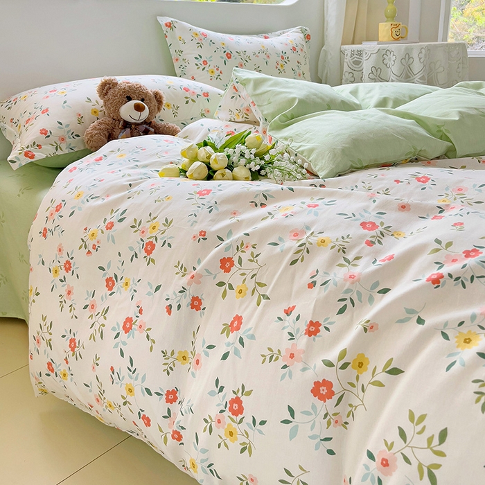 91家纺网 家纺一手货源 找家纺 优选良品 2025新款直播爆款全棉-ins印花系列四件套纯棉三件套床单床笠 花物语