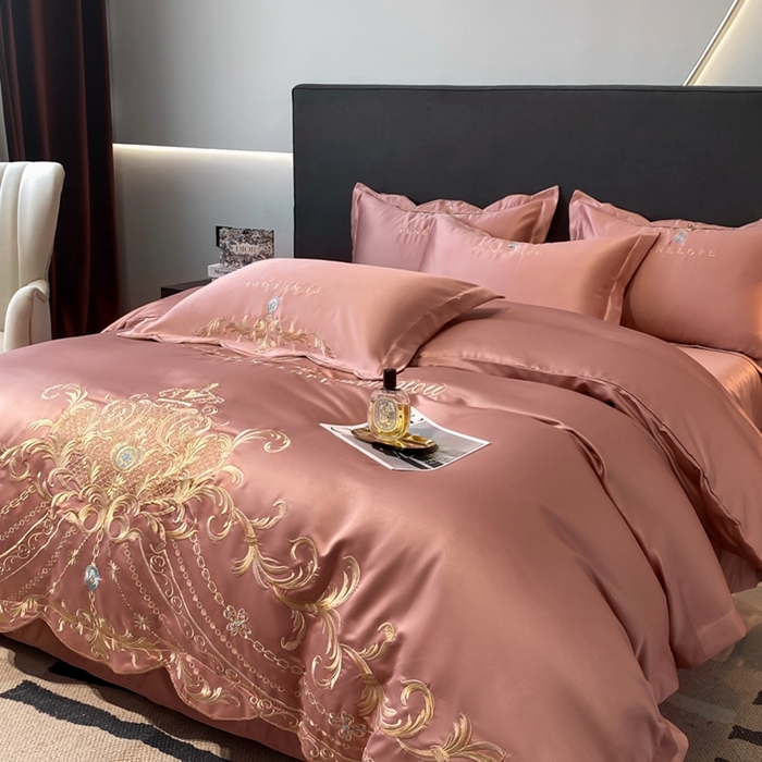 91家纺网 家纺一手货源 找家纺 欧乐蒂 2025新款欧式水洗贡缎全棉刺绣四件套-欧雅终版 玉色