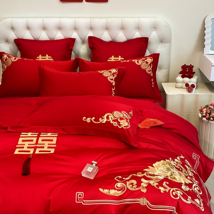 91家纺网 家纺一手货源 找家纺 （总）欧乐蒂 2025新款亲肤棉婚庆刺绣四件套-终版