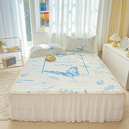 91家纺网 家纺一手货源 找家纺 （总）慕澄家纺 2024新款大版印花床裙款乳胶凉席-凉席三件套