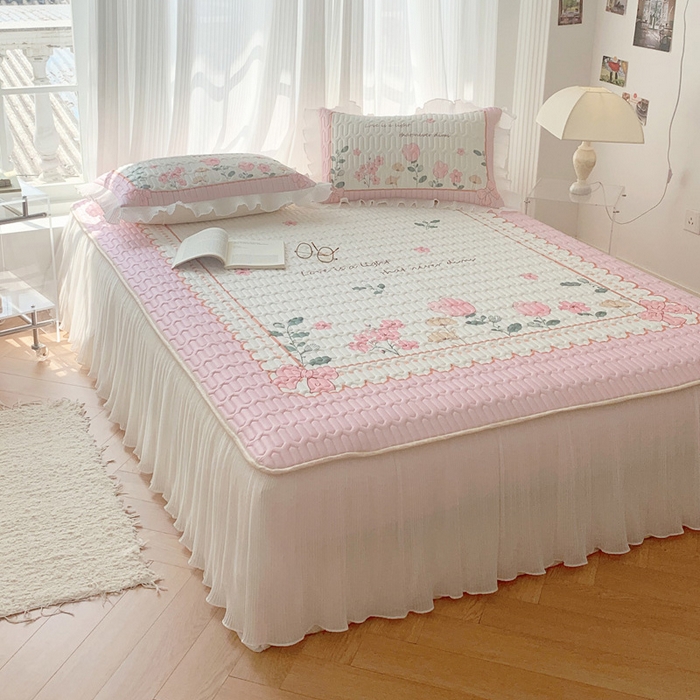 91家纺网 家纺一手货源 找家纺 慕澄家纺 2024新款大版印花床裙款乳胶凉席-凉席三件套 伊甸园