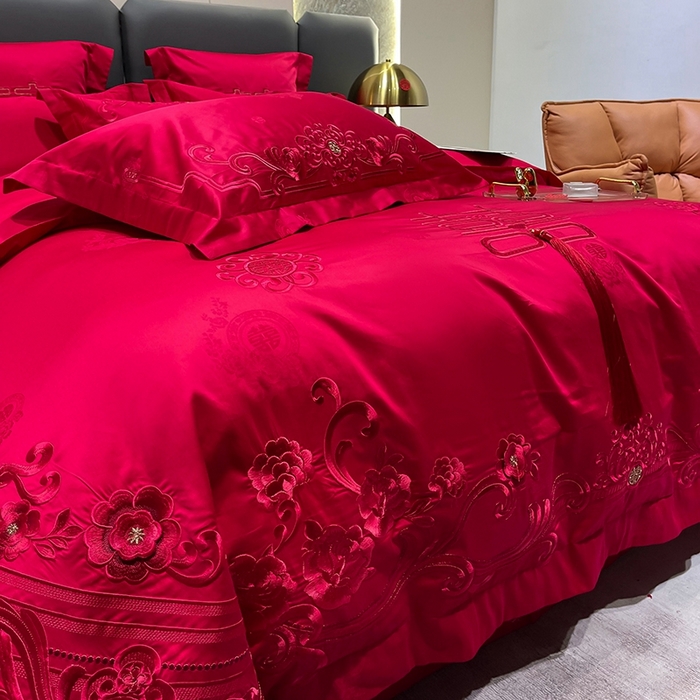 91家纺网 家纺一手货源 找家纺 卓缦家纺 2024新款全棉刺绣提花四件套 爱之约定