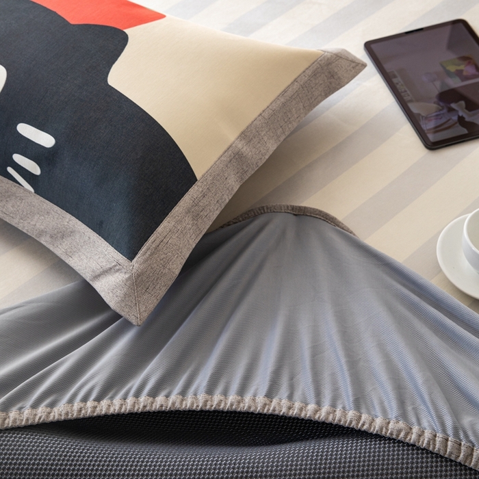 91家纺网 家纺一手货源 找家纺 本希家居 2024新款花漾清新系列高端可水洗冰丝席 苹果猫床笠