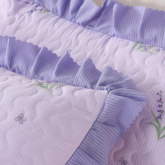 91家纺网 家纺一手货源 找家纺 艾裙海 2025新款云感双层纱单床盖 紫色薰衣草