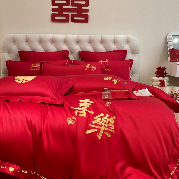 91家纺网 家纺一手货源 找家纺 欧乐蒂 2025新款设计师原创亲肤棉婚庆四件套 喜乐