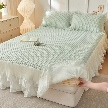 91家纺网 家纺一手货源 找家纺 恋尚 2025新款床笠式床裙乳胶夏被三四件套-人鱼公主 人鱼公主-水绿