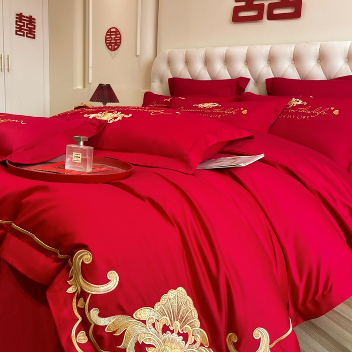 91家纺网 家纺一手货源 找家纺 欧乐蒂 2025新款设计师原创亲肤棉婚庆四件套 锦绣佳缘