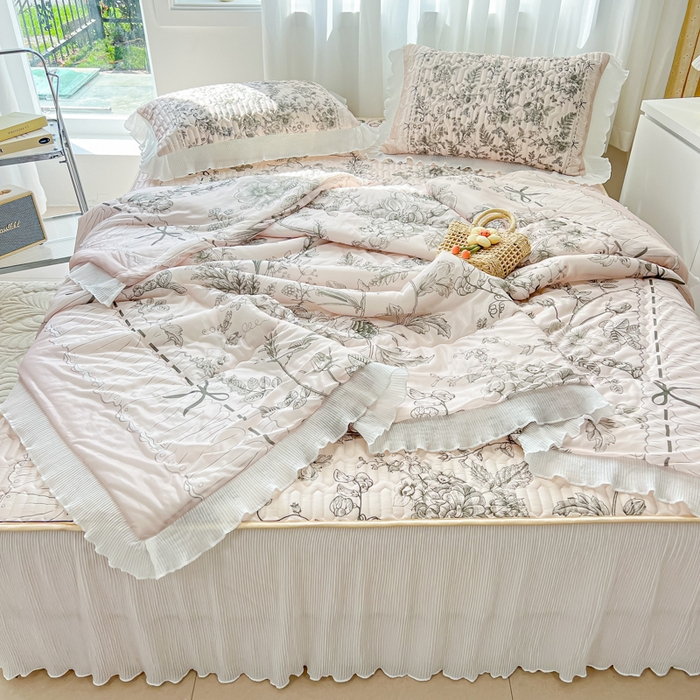 91家纺网 家纺一手货源 找家纺 慕澄家纺 2024新款大版印花乳胶凉席套件-夏被凉席四件套 格蕾丝
