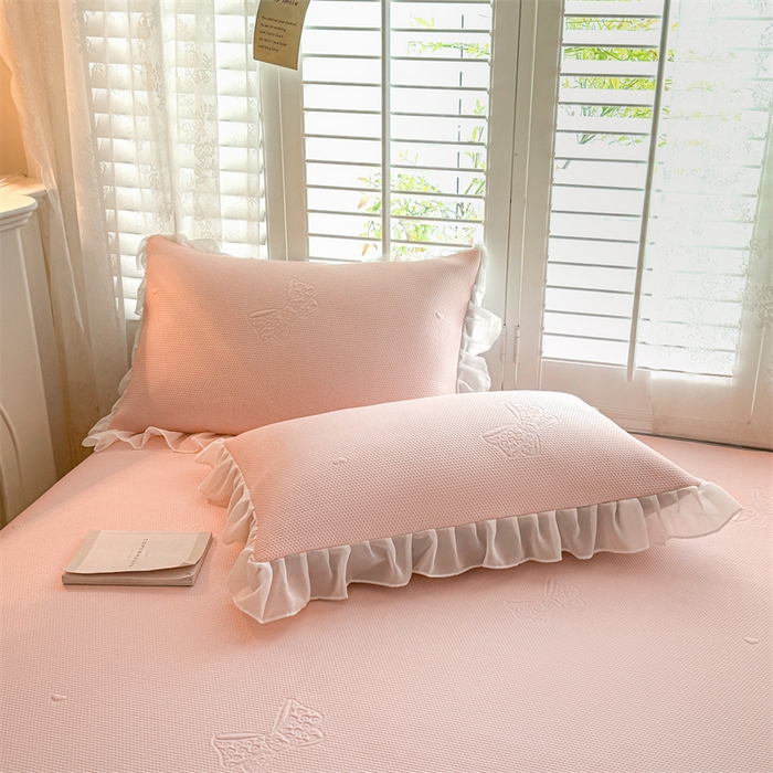 91家纺网 家纺一手货源 找家纺 启程家纺 2024新款A类凉豆豆床裙款凉席三件套 蝴蝶结-粉