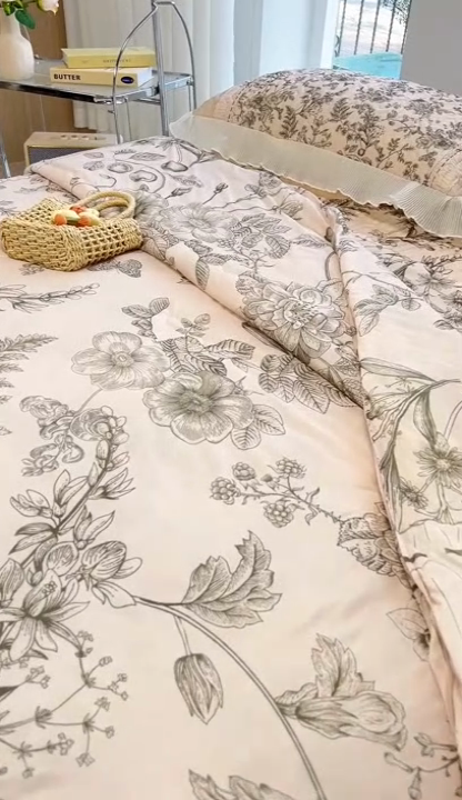 91家纺网 家纺一手货源 找家纺 慕澄家纺 2024新款大版印花乳胶凉席套件-夏被凉席四件套 格蕾丝