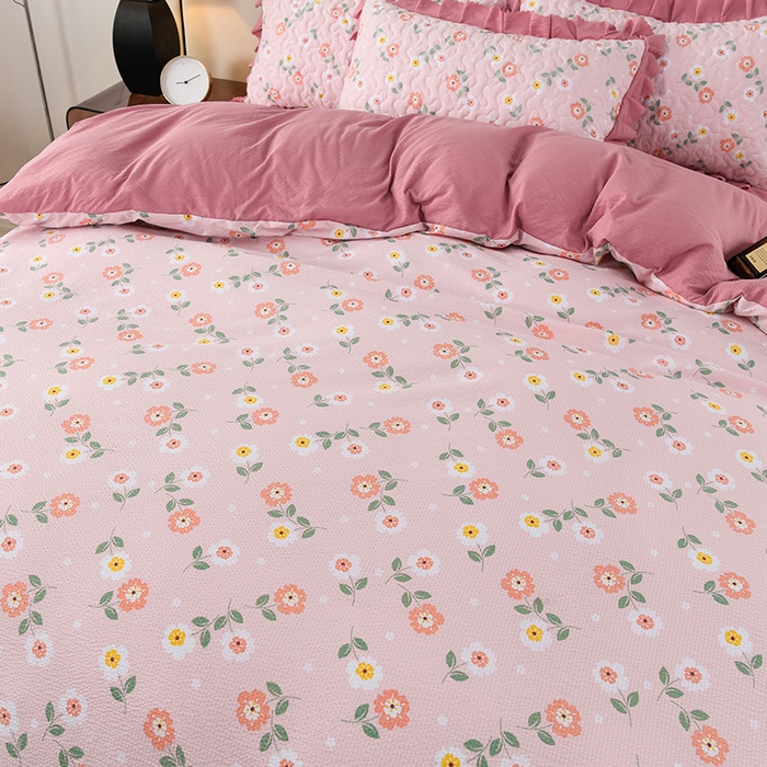 91家纺网 家纺一手货源 找家纺 艾裙海 2025新款云感双层纱床盖四件套 花香依然