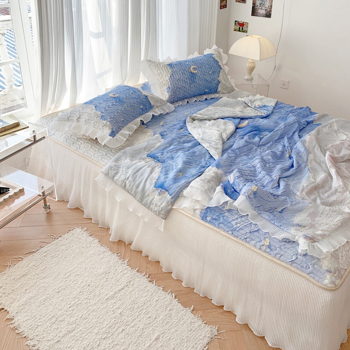 91家纺网 家纺一手货源 找家纺 慕澄家纺 2024新款大版印花乳胶凉席套件-夏被凉席四件套 星辰