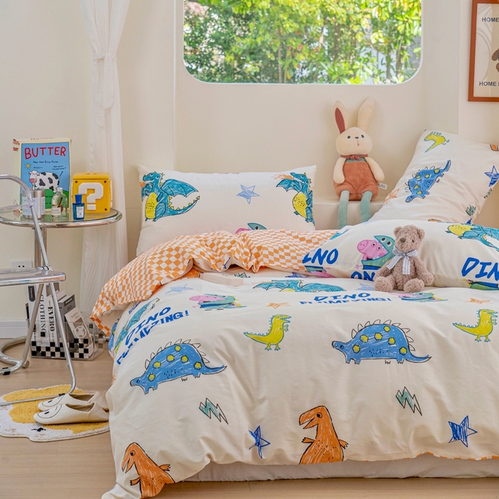 91家纺网 家纺一手货源 找家纺 朵希曼 2026新款AB版全棉小猪佩奇系列四件套 恐龙乔治