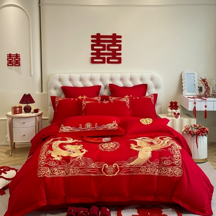 欧乐蒂 2025新款亲肤棉婚庆刺绣四件套-终版 龙腾凤跃