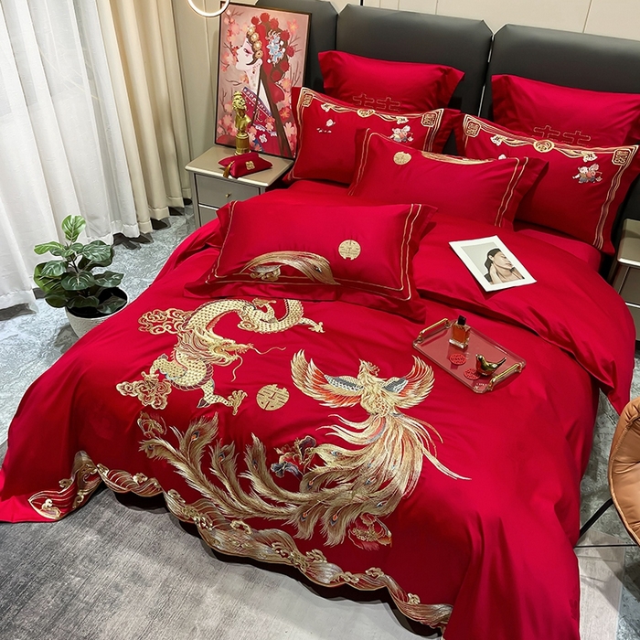 91家纺网 家纺一手货源 找家纺 卓缦家纺 2024新款全棉刺绣提花四件套 龙凤喜呈