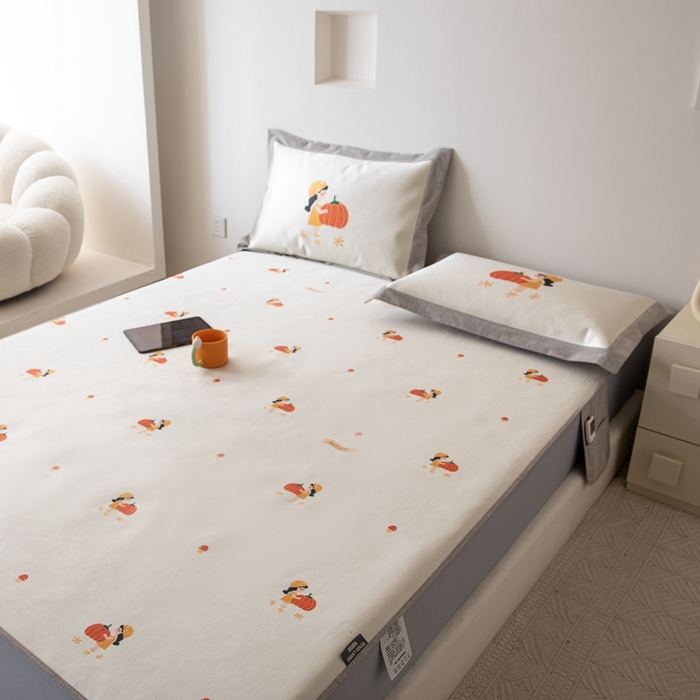 91家纺网 家纺一手货源 找家纺 本希家居 2024新款花漾清新系列高端可水洗冰丝席 小南瓜床笠