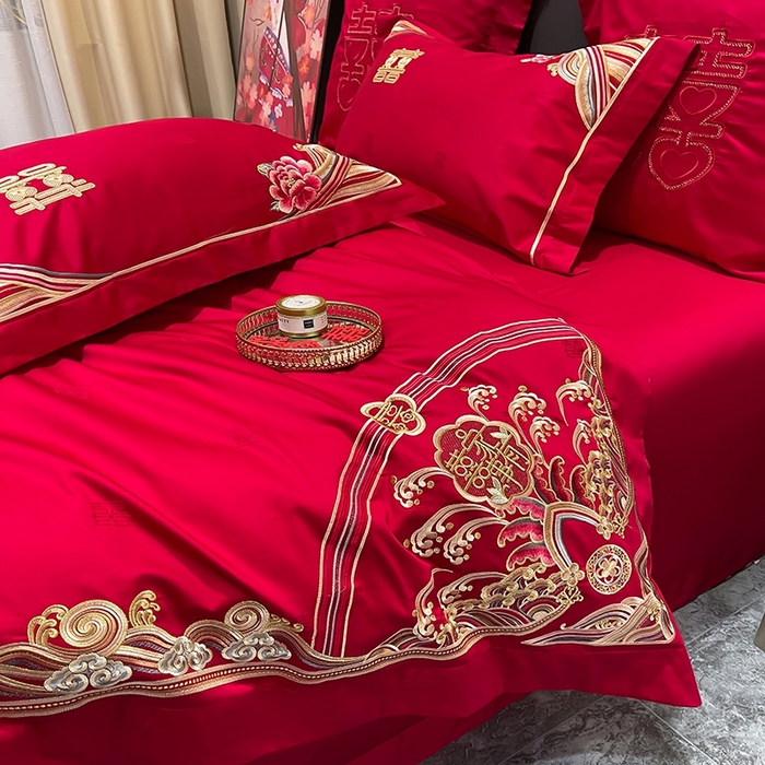 91家纺网 家纺一手货源 找家纺 卓缦家纺 2024新款全棉刺绣提花四件套 醉红妆