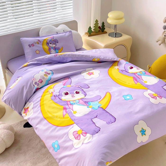 91家纺网 家纺一手货源 找家纺 吉咪兔 2024新款幼儿园全棉被子三件套宝宝入园纯棉六件套夹棉被褥午睡被套 星月小兔