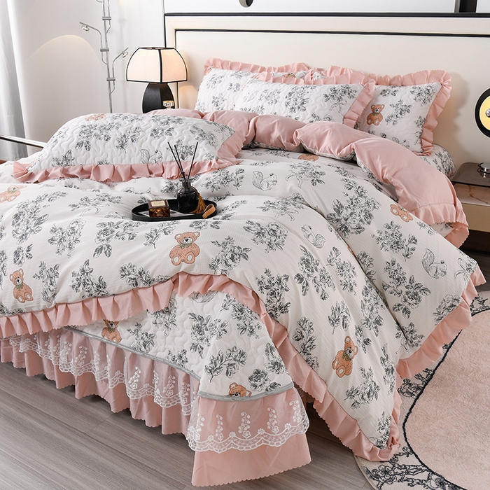 91家纺网 家纺一手货源 找家纺 艾裙海 2025新款云感双层纱床盖四件套 秘境