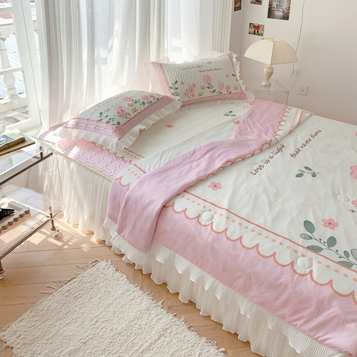 91家纺网 家纺一手货源 找家纺 慕澄家纺 2024新款大版印花乳胶凉席套件-夏被凉席四件套 伊甸园