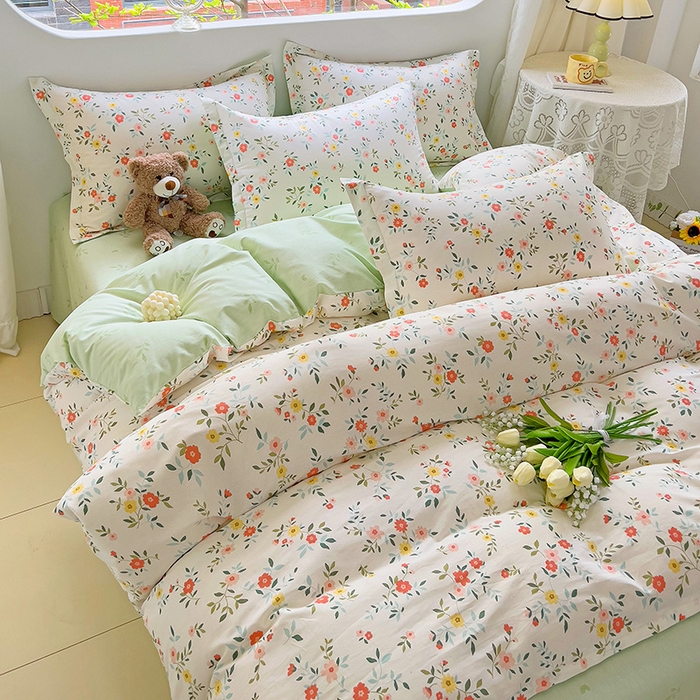 91家纺网 家纺一手货源 找家纺 优选良品 2025新款直播爆款全棉-ins印花系列四件套纯棉三件套床单床笠 花物语